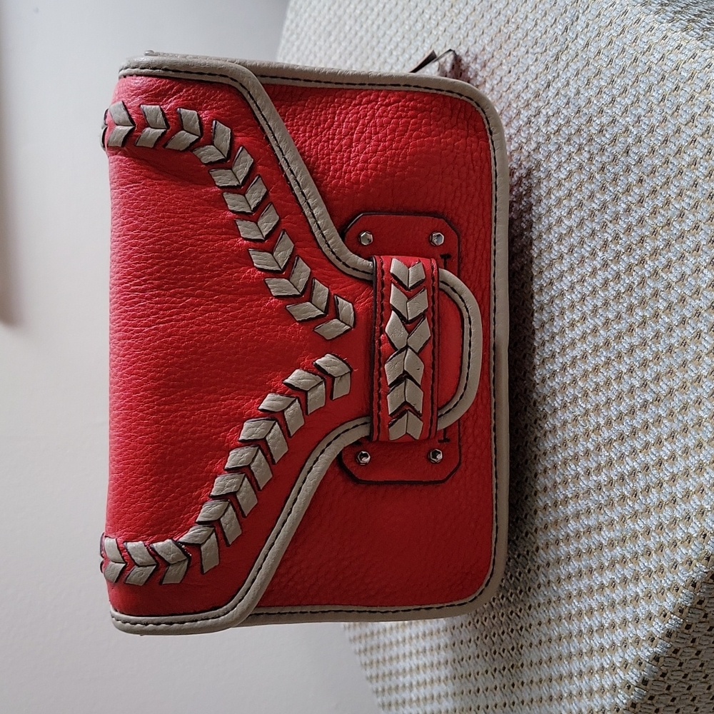 NWT orYANY Red & Cream Embroidered Leather Crossbody/ Shoulder Handbag*RareFind*